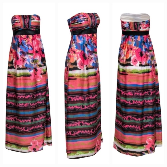 Sue Wong Colorful Watercolor Strapless Floral Pleated Gown Maxi Dress Size 6 - Picture 3 of 12